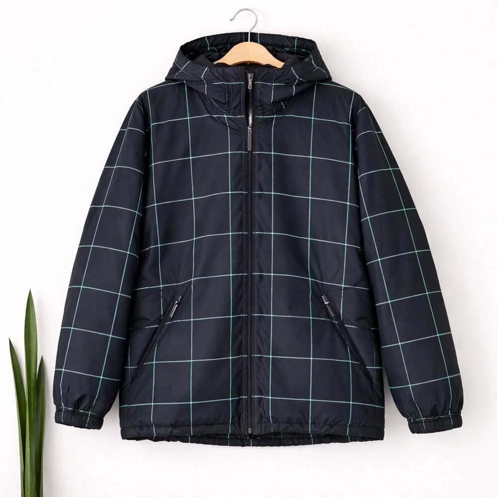 MAUI & SONS | Black & Teal Checked Ski Snowboard Jacket – Women’s Small